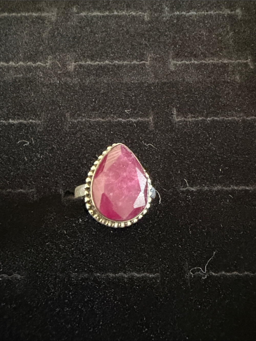 Sterling Teardrop Ruby Gemstone Ring - Size 10